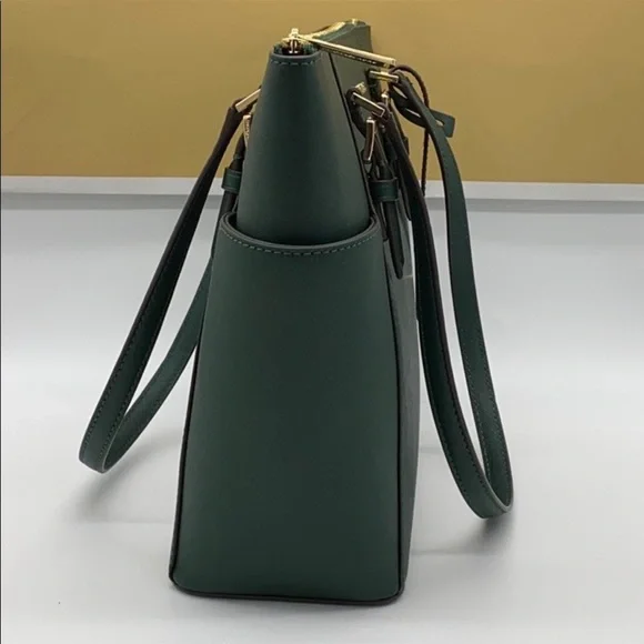 MICHAEL KORS Charlotte Large Leather Top-Zip Tote Racing Green - Picture 6 of 15